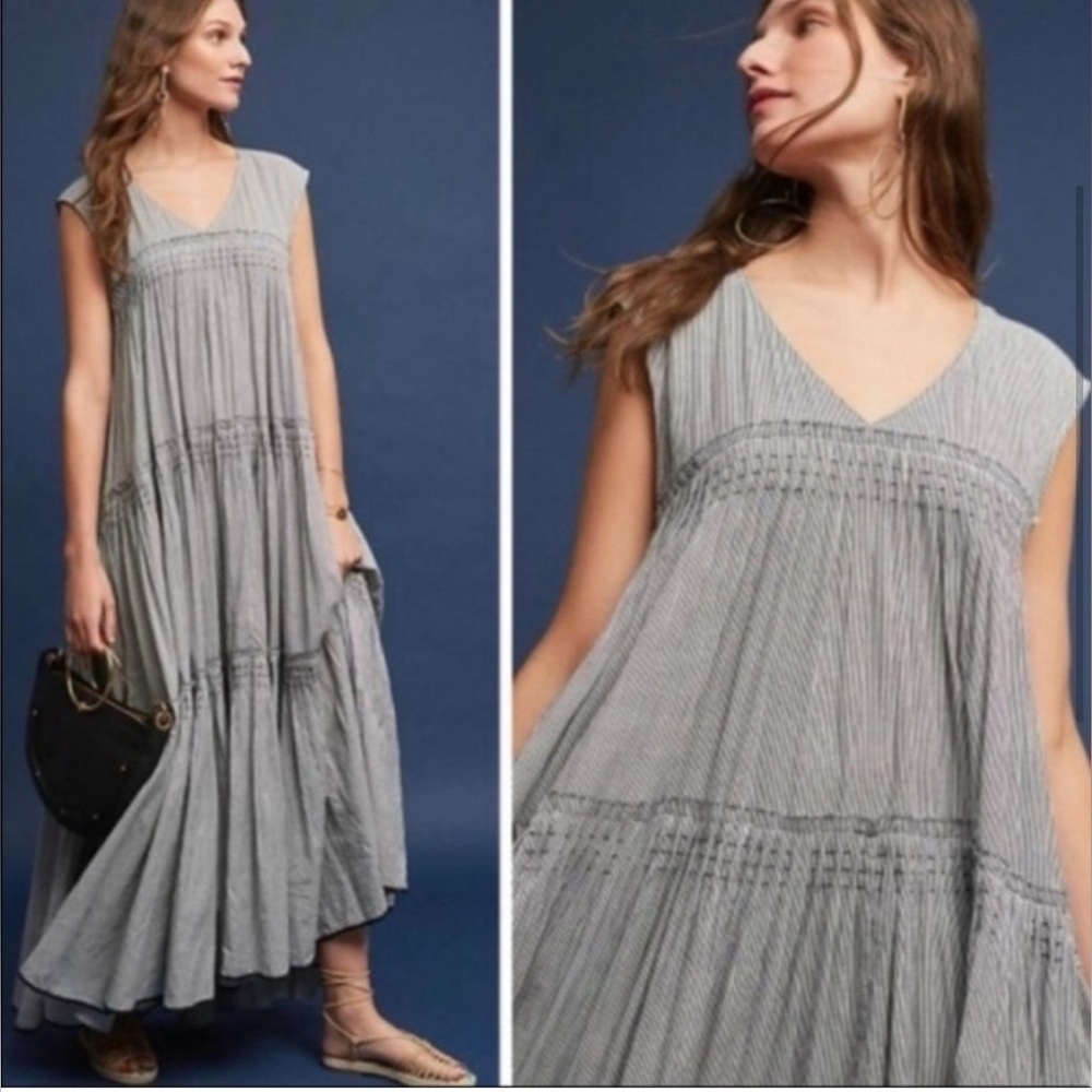Anthropologie Urvashi Kaur Meera Tiered Maxi Dress Striped